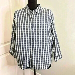 Vintage Talbots Womand‎ Plus Size Women’s 16W Blue/Grey Plaid Button Down Blouse